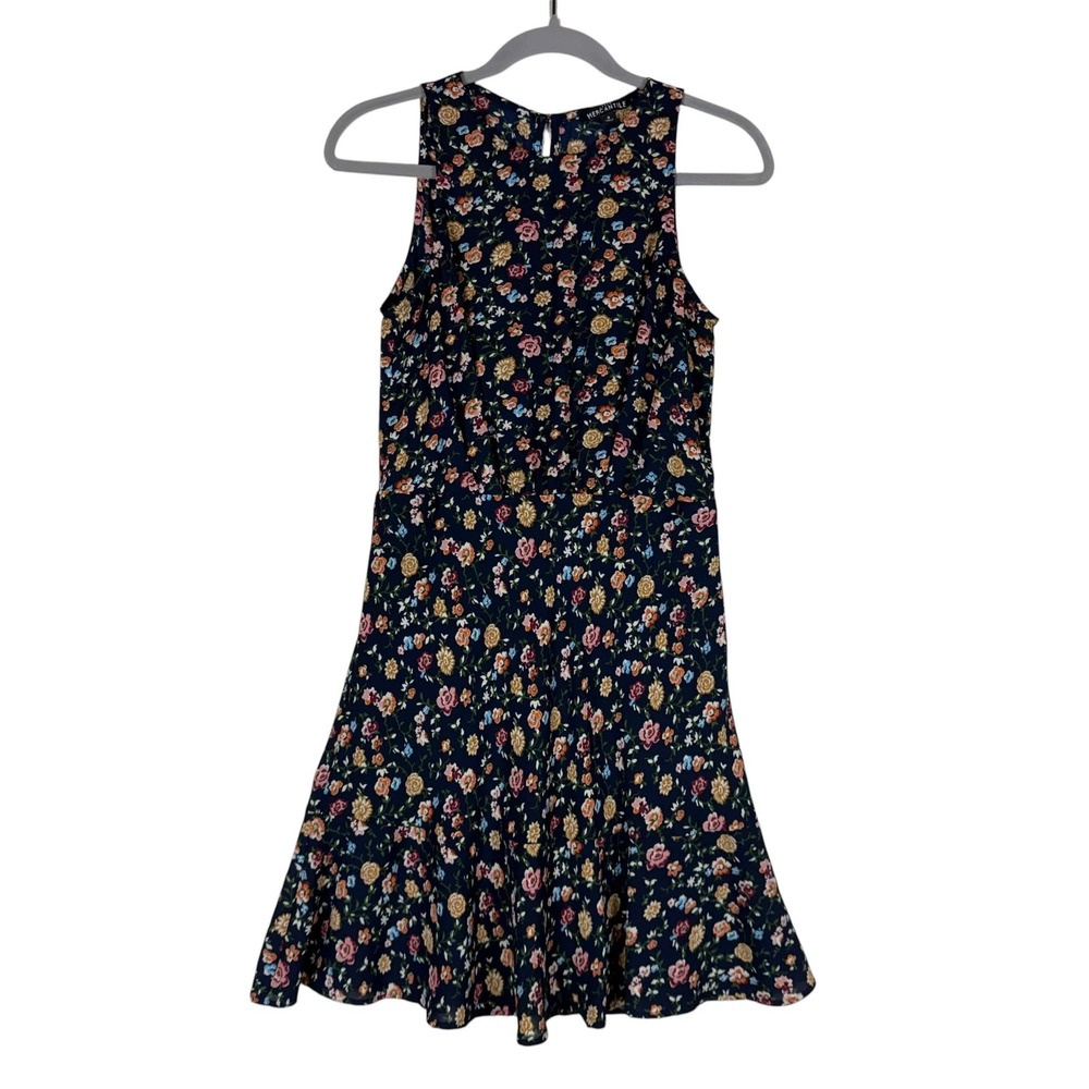 J. Crew Mercantile Dress Womens 4 Blue Floral Sleeveless Ruffle Hem Lined Shift
